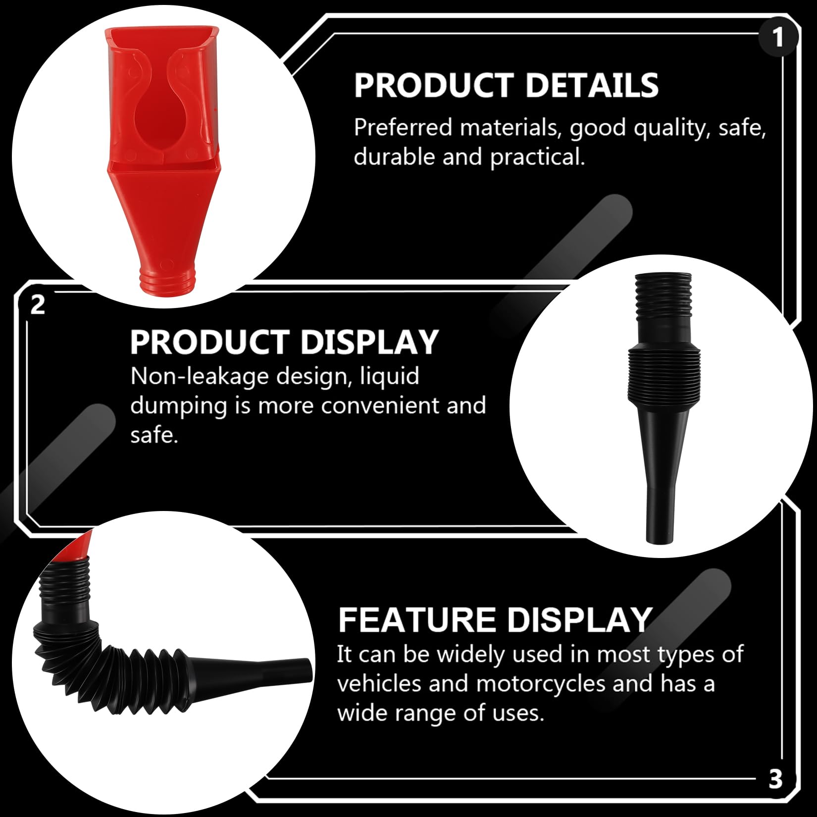 8-Piece Snap Funnel Set with Extendable Flexible Spout - Universal Car Oil Drain Tool for Motorcycle, Petrol, Diesel, Water - Durable Plastic Funnel in 4 Colors - Perfect for DIY Auto Maintenance & Fluid Transfer
