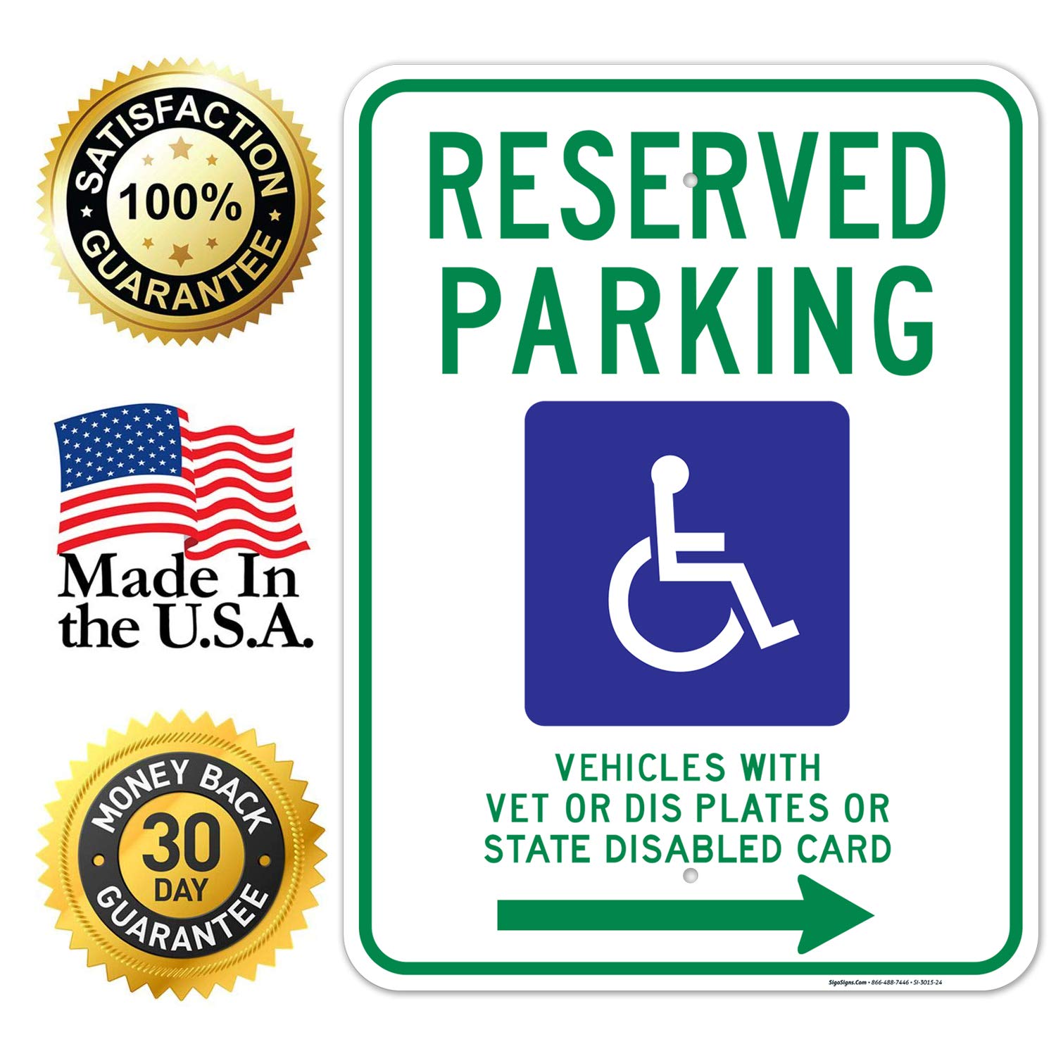 Wisconsin Handicap Parking Sign - Reserved Parking for Vehicles with Vet Plates or State Disabled Cards, 18x24 Inches, Rust-Free .063 Aluminum, Fade-Resistant, Made in USA - Perfect for ADA-Compliant Parking Spaces, Hospitals, and Public Facilities