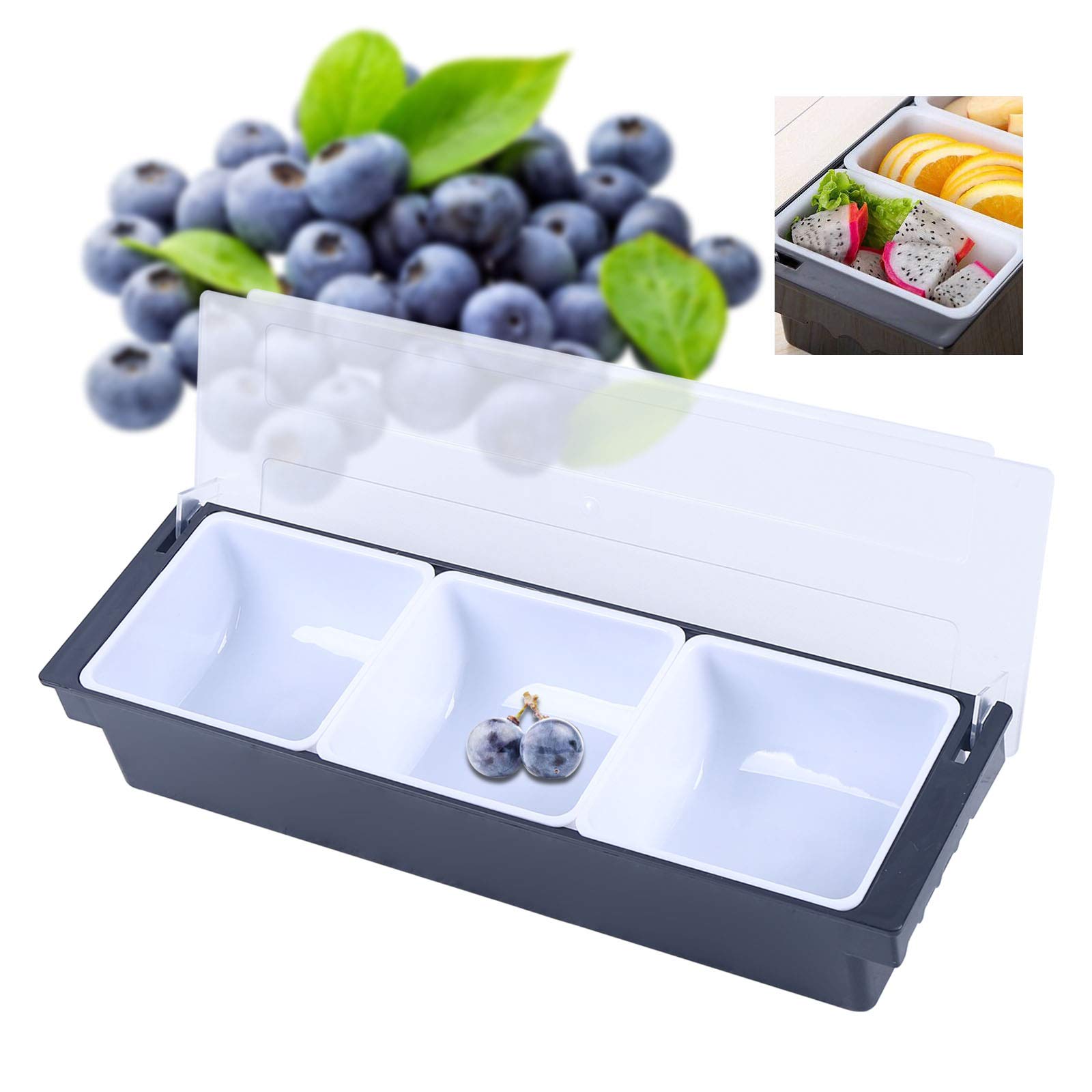 3-Tier Refrigerated Compartment Fruit & Condiment Tray with Lid - Perfect for Bartending, Restaurants, Bars, Ice Cream & Dry Fruit Storage | Ideal for Chilling, Serving & Organizing