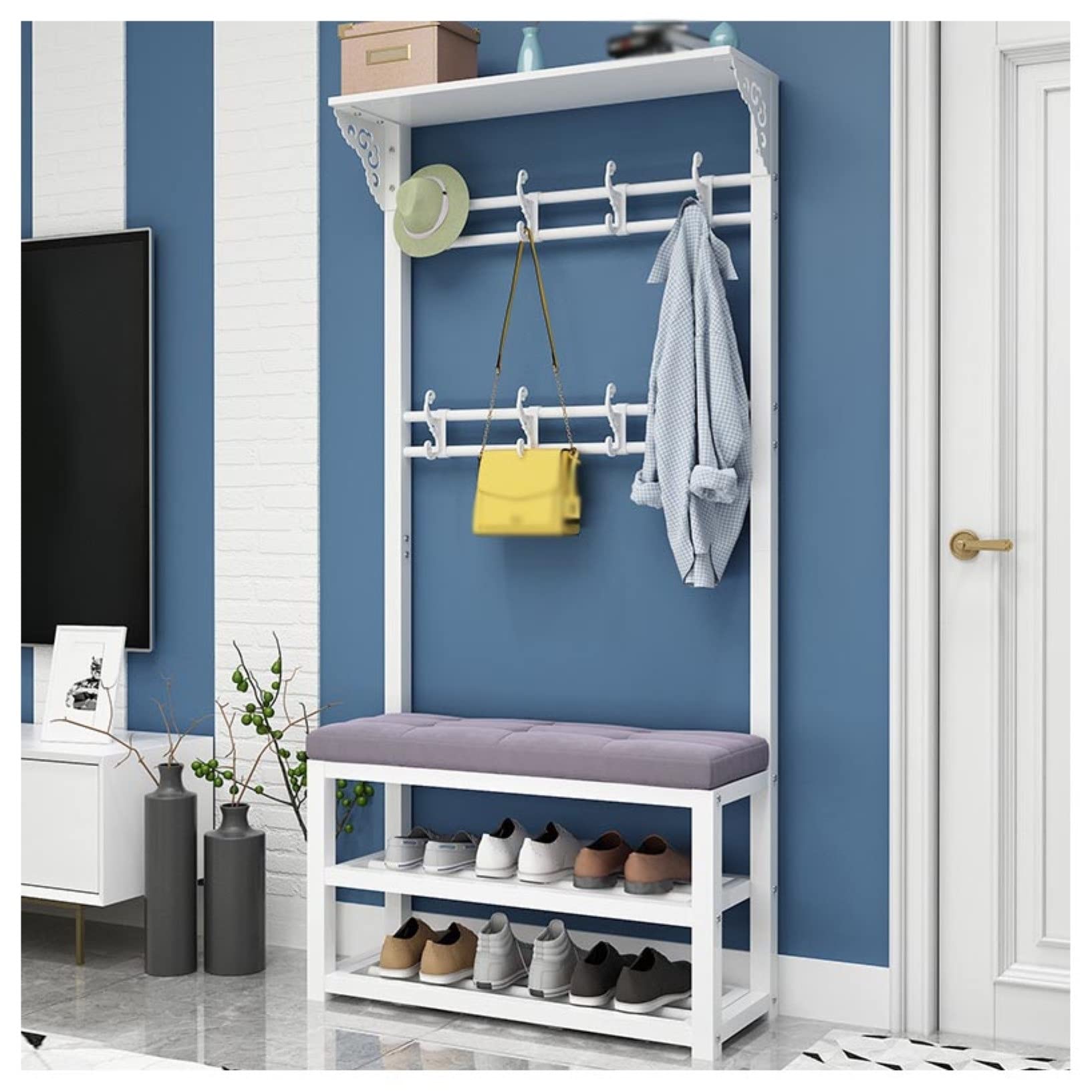 3-in-1 Freestanding Hall Tree with Coat Rack & 2-Tier Shoe Bench - Entryway Organizer Furniture (80x30x172cm, Gray) Holds 150kg - Perfect for Mudrooms, Foyers & Small Space Storage Solutions