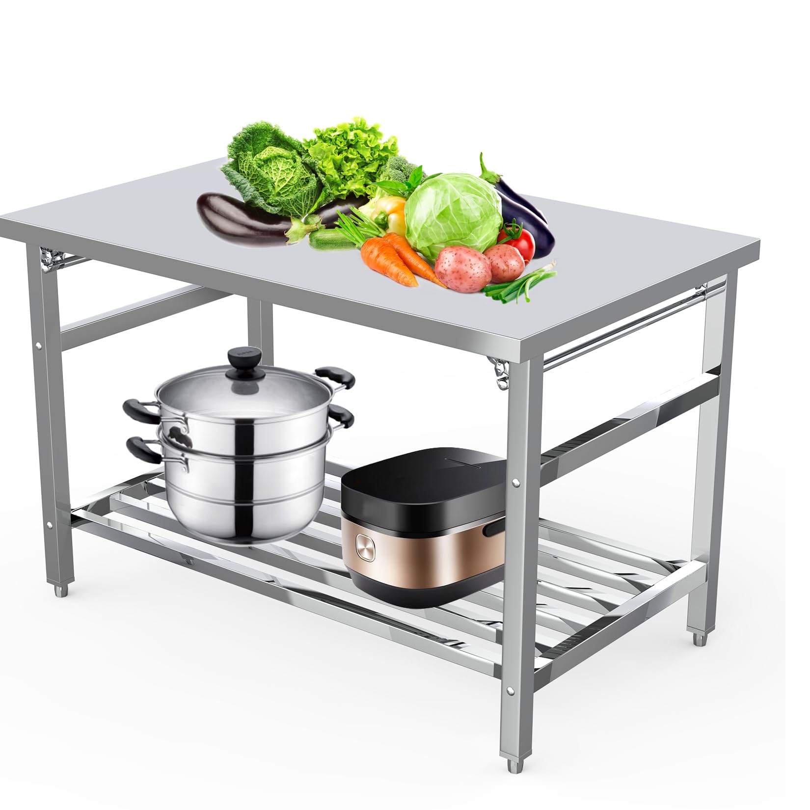 Stainless Steel Commercial Work Table - Heavy Duty Folding Food Prep Table for Restaurant Kitchen | Durable & Easy to Clean for Catering, Bakery & Food Service