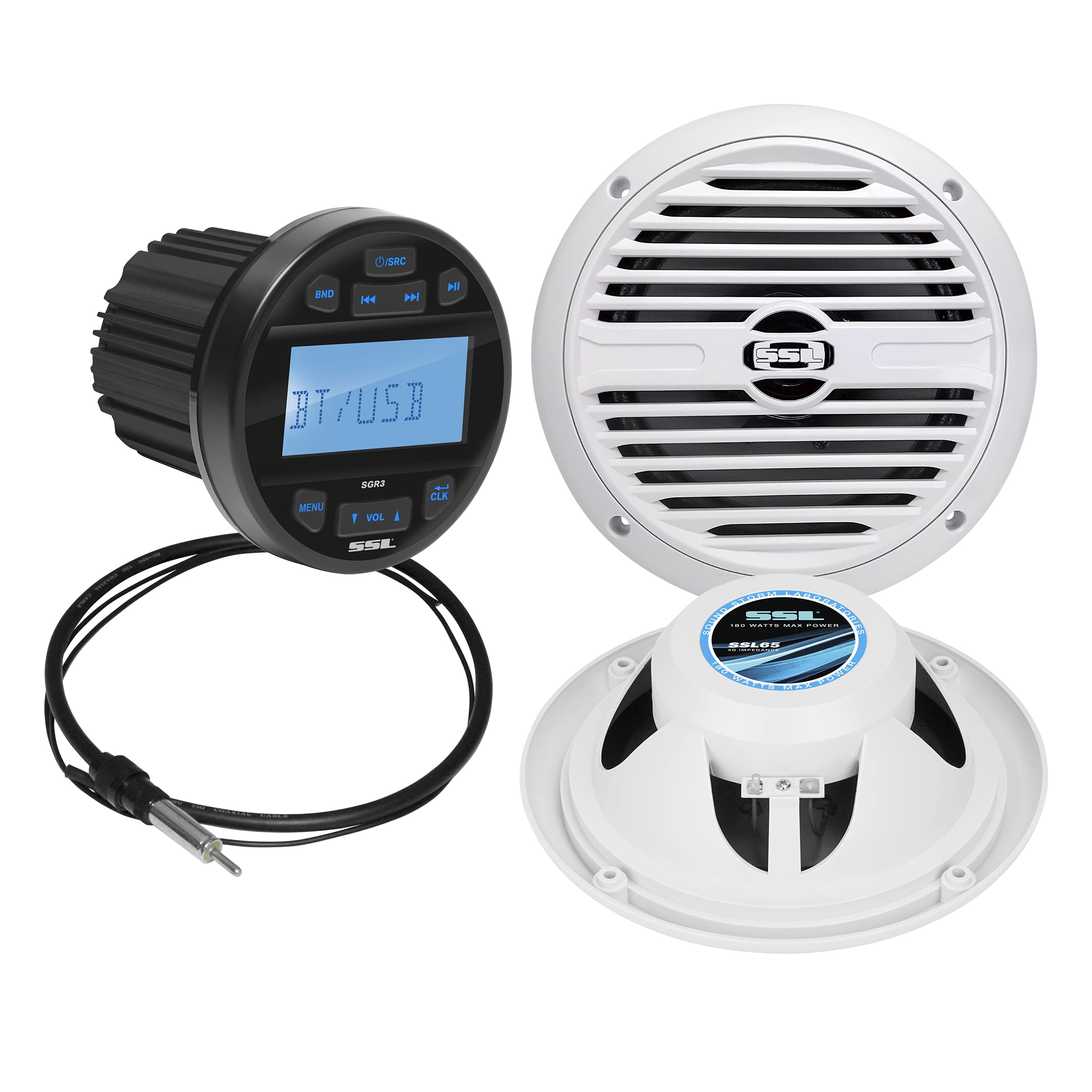 Sound Storm Laboratories SGR3.62 Marine Boat Stereo System with Bluetooth, AM/FM Radio & IPX6 Waterproof 6.5