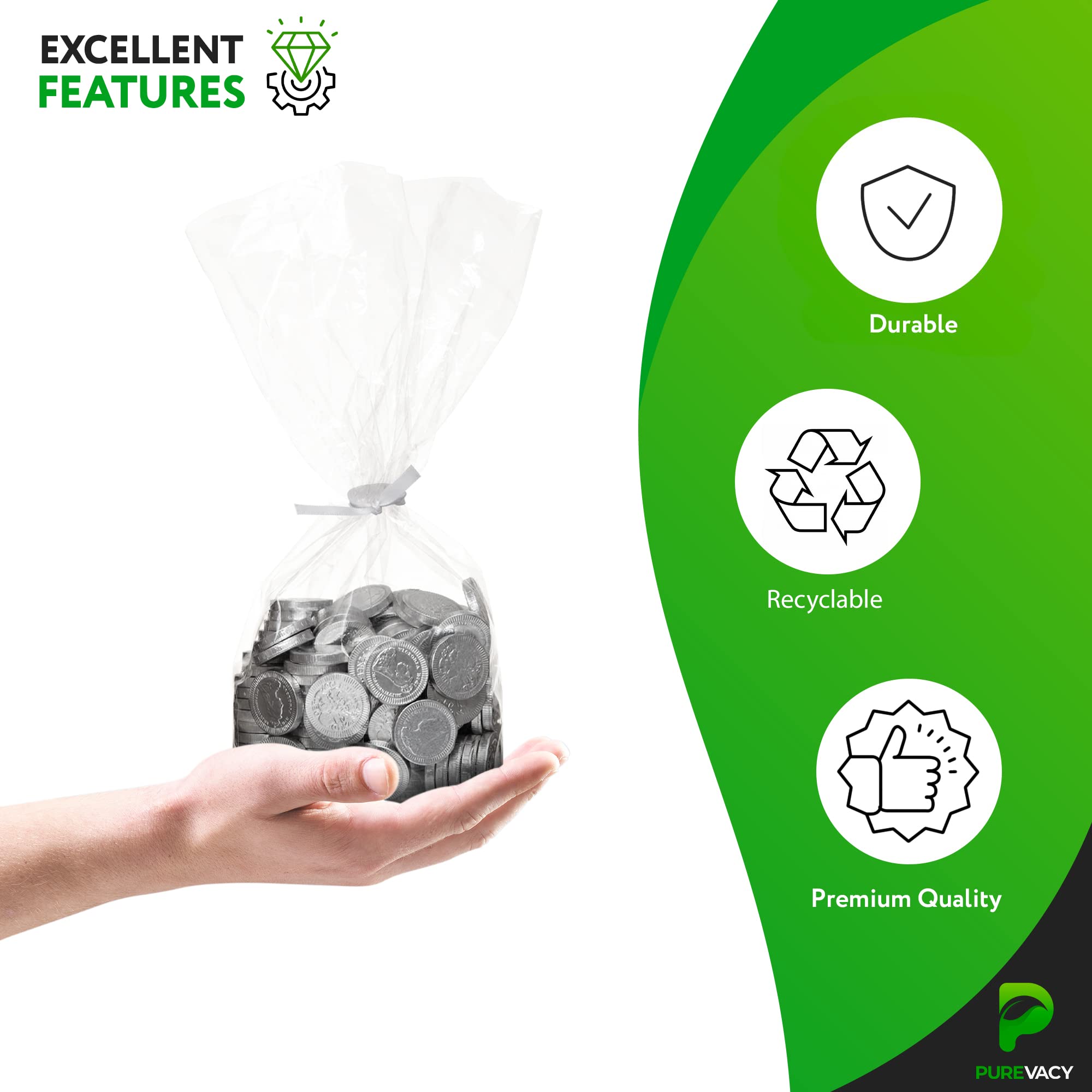 4x2x12 Inch Clear Poly Bags - 1000 Pack Side Gusseted Leak-Proof Packaging Bags for Gifts, Favors, Fruits, Grains & Coffee Beans | Perfect for Food Storage, Retail Display & Shipping Protection