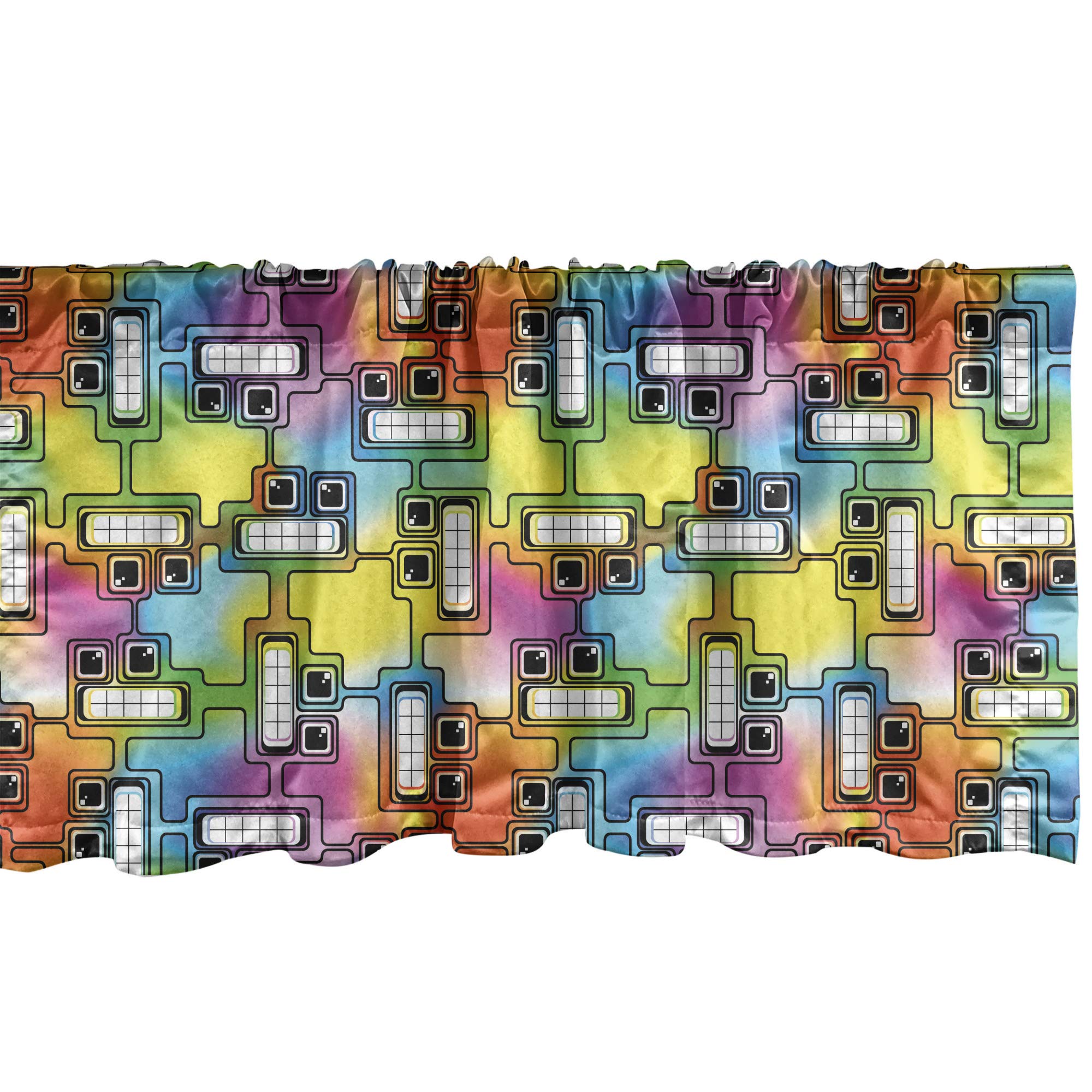 Ambesonne Colorful Window Valance - Hippie Digital Fun Characters with Eyes & Teeth Video Game Artwork - Rod Pocket Kitchen & Bedroom Curtain Valance 54x12 Inch - Yellow Multicolor for Boho Decor & Gamer Room Aesthetic