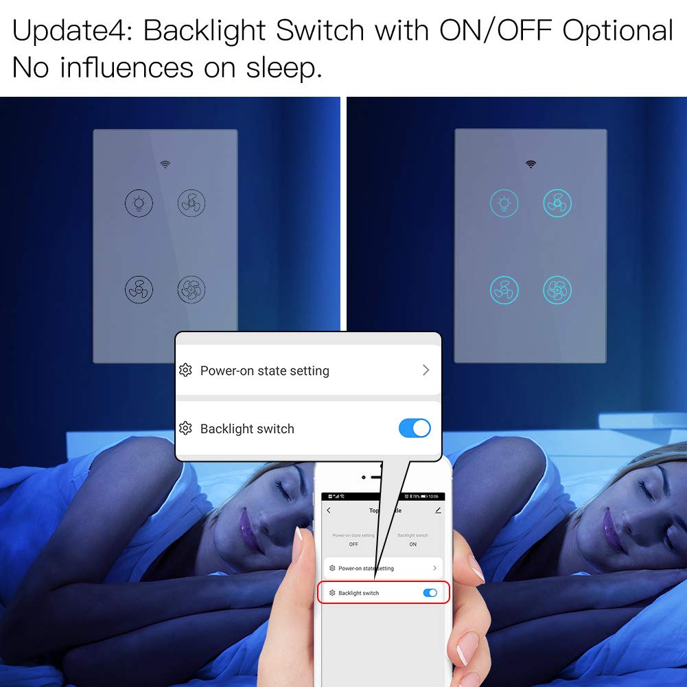 MoesGo WiFi RF Smart Ceiling Fan Light Switch - Compatible with Smart Life/Tuya App, Alexa & Google Home - Remote Speed Control - White - Perfect for Smart Home Automation & Bedroom/Living Room Lighting Control