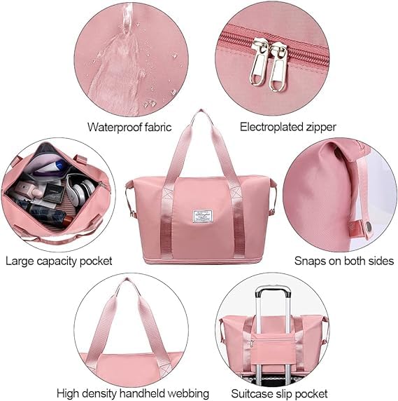 Foldable Expandable Travel Duffel Bag - Waterproof Sports Gym Tote & Weekender Overnight Shoulder Bag for Women - Perfect for Travel, Gym, Sports & Weekend Getaways