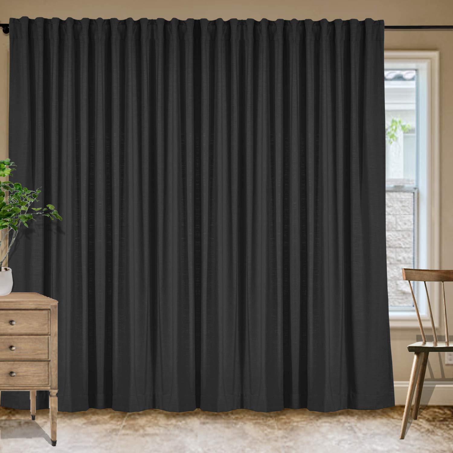 Frelement Extra Wide Blackout Curtains 120x96 Inches - Linen Cotton Blend Room Darkening Drapes with Back Tab & Rod Pocket for Bedroom, Office, Dining Room (1 Panel) - Perfect for Light Blocking, Privacy & Home Decor