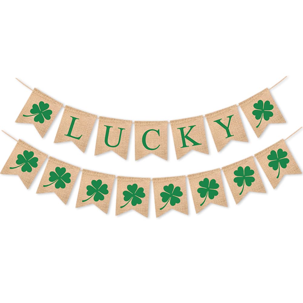 2 Pack St. Patrick's Day Burlap Banner - Lucky Shamrock Garland for Fireplace Mantel Decorations | Irish Themed Party Supplies | Perfect for Home, Office & Pub Celebrations
