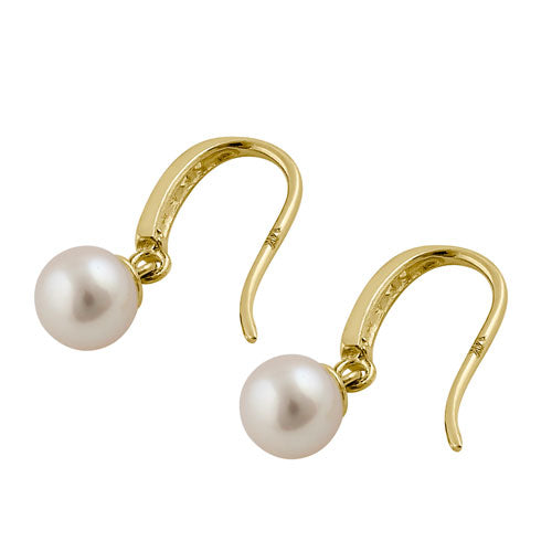 14K Solid Yellow Gold Hook Earrings with CZ & Pearl - Elegant Dangle Earrings for Women, Perfect for Weddings, Parties & Everyday Wear