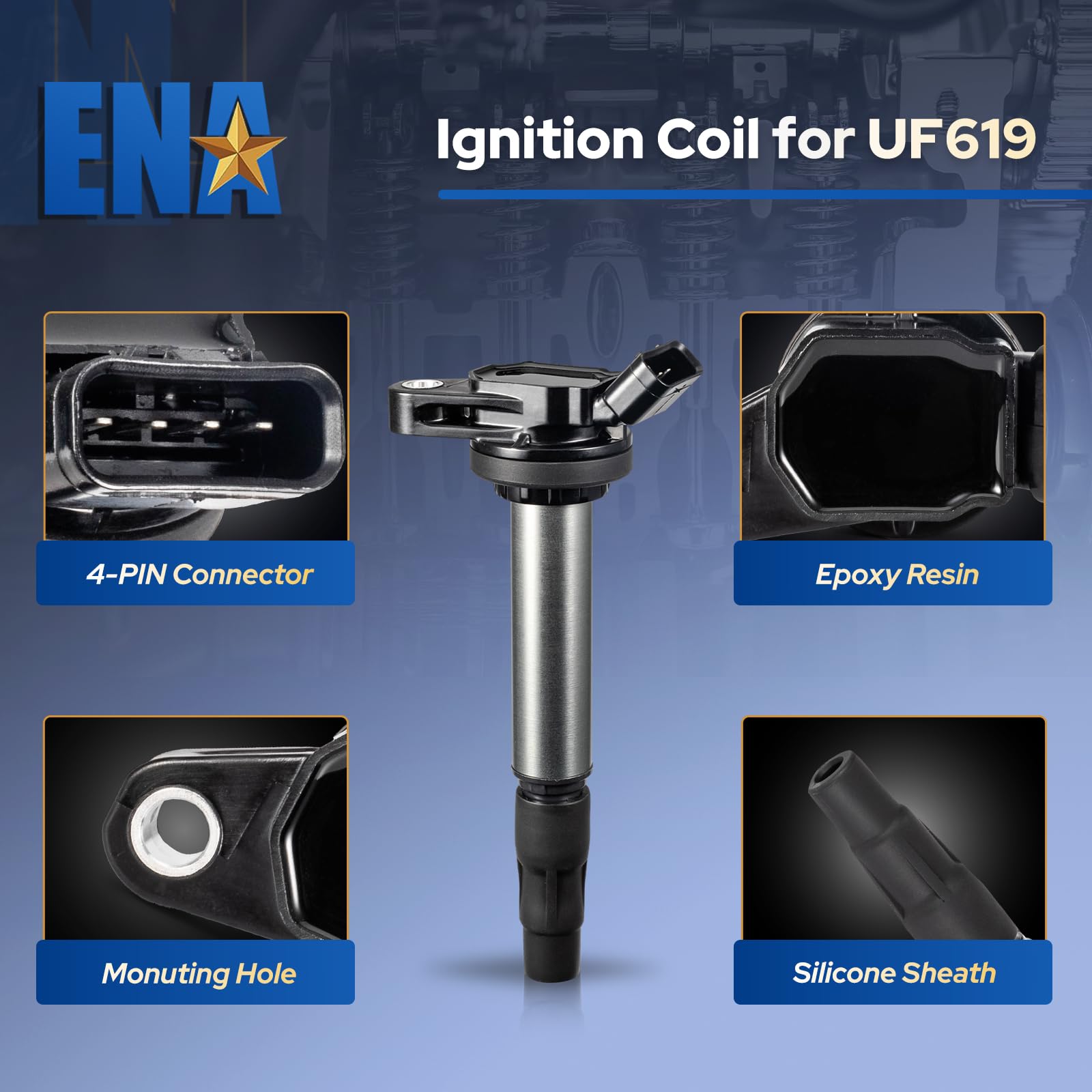 ENA 4-Piece Ignition Coil Set with Iridium Spark Plugs UF596 - Compatible with Toyota Corolla/Matrix/Prius (2009-2015, 2017), Lexus, Scion IM/XD, Pontiac Vibe 1.8L L4 - Replaces UF619 & 9091902258 - Perfect for Engine Tune-Ups & Performance Upgrades