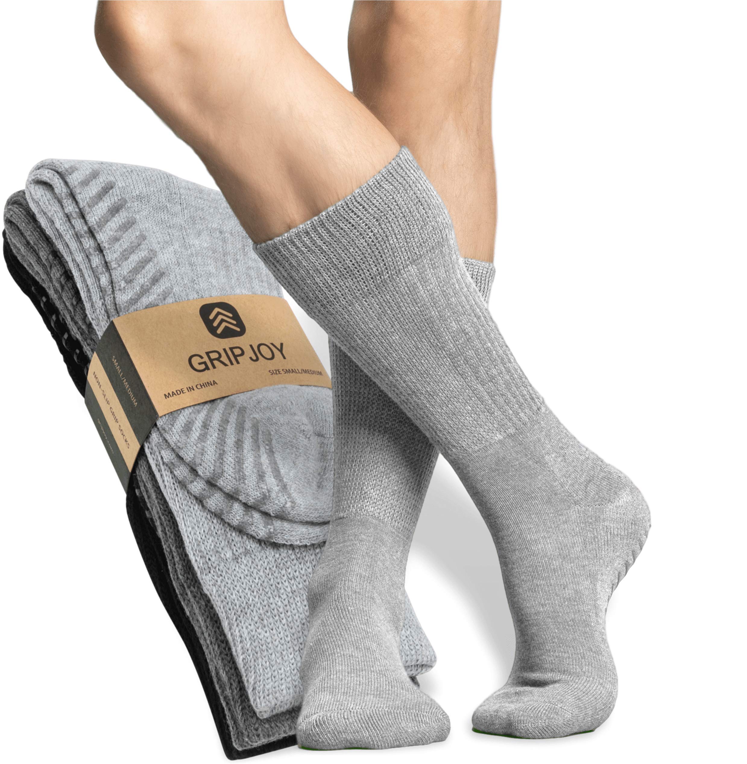 Gripjoy Non-Slip Hospital Socks for Men - Anti-Skid Grip Socks with Traction - Comfortable & Breathable for Hospital, Yoga, and Home Use