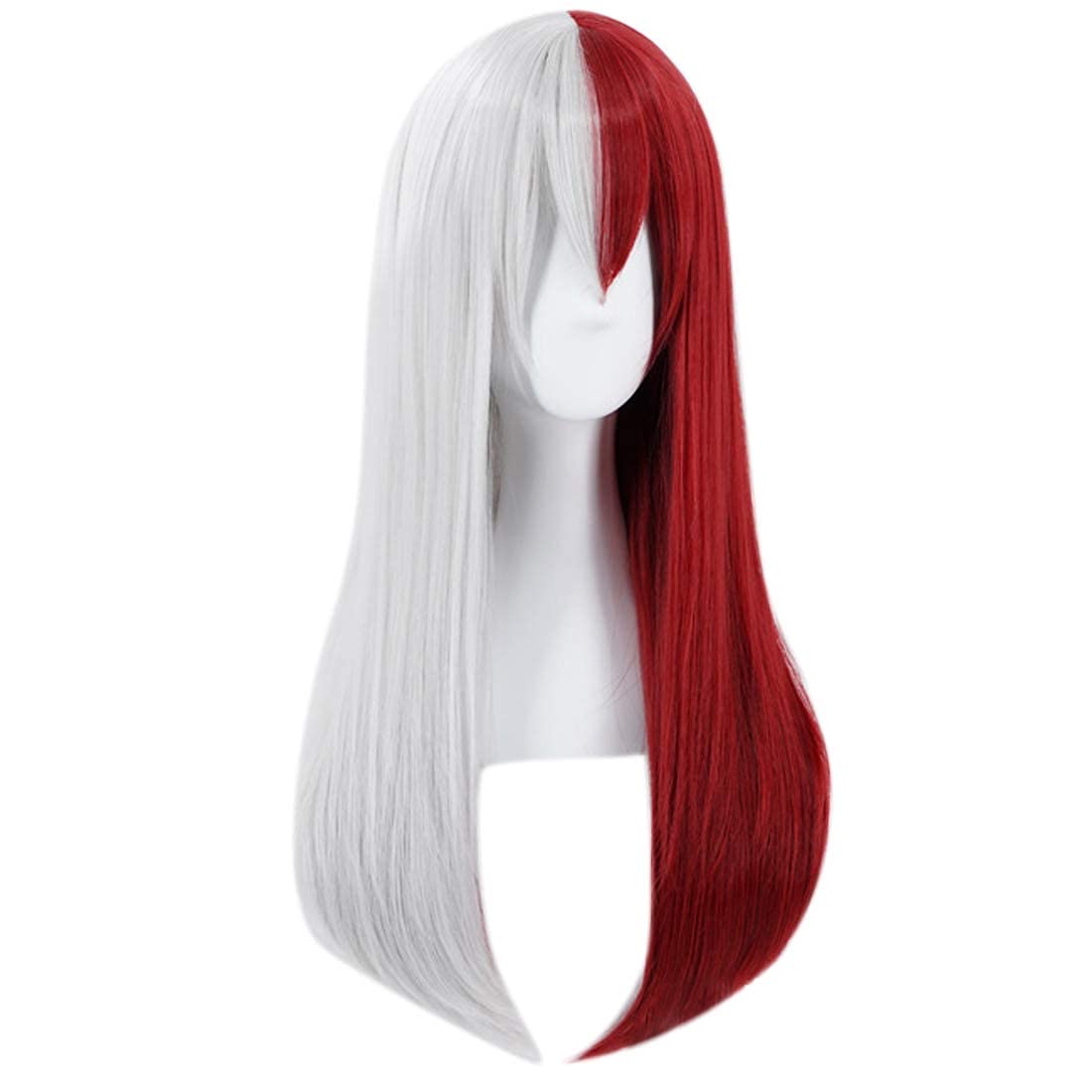 JoneTing Half Silver Half Red Long Straight Wig with Free Wig Cap | Ombre Red & White Cosplay Wig for Women | Perfect for Halloween Costumes, Anime Conventions, and Themed Parties