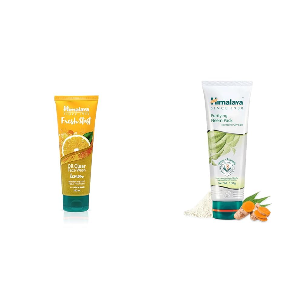 Himalaya Fresh Start Oil Clear Face Wash with Lemon for Acne-Prone Skin, 100ml & Himalaya Purifying Neem Pack for Deep Cleansing, 100g - Daily Skincare Routine for Oily and Combination Skin Types