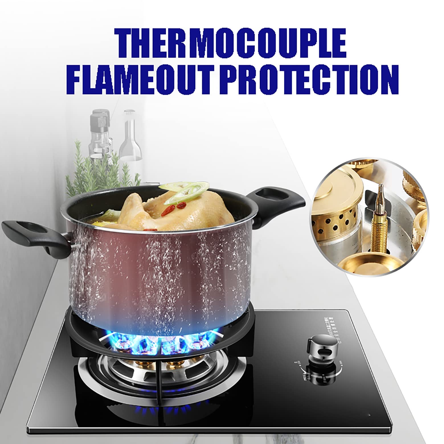 33CM Gas Stove for Kitchen - Built-in/Desktop Gas Hob with Flameout Protection & Pulse Ignition | Non-Slip Cast Iron Burner Ring | Ideal for Cooking, Boiling, Frying & Warming | Perfect for Home, RV & Outdoor Use