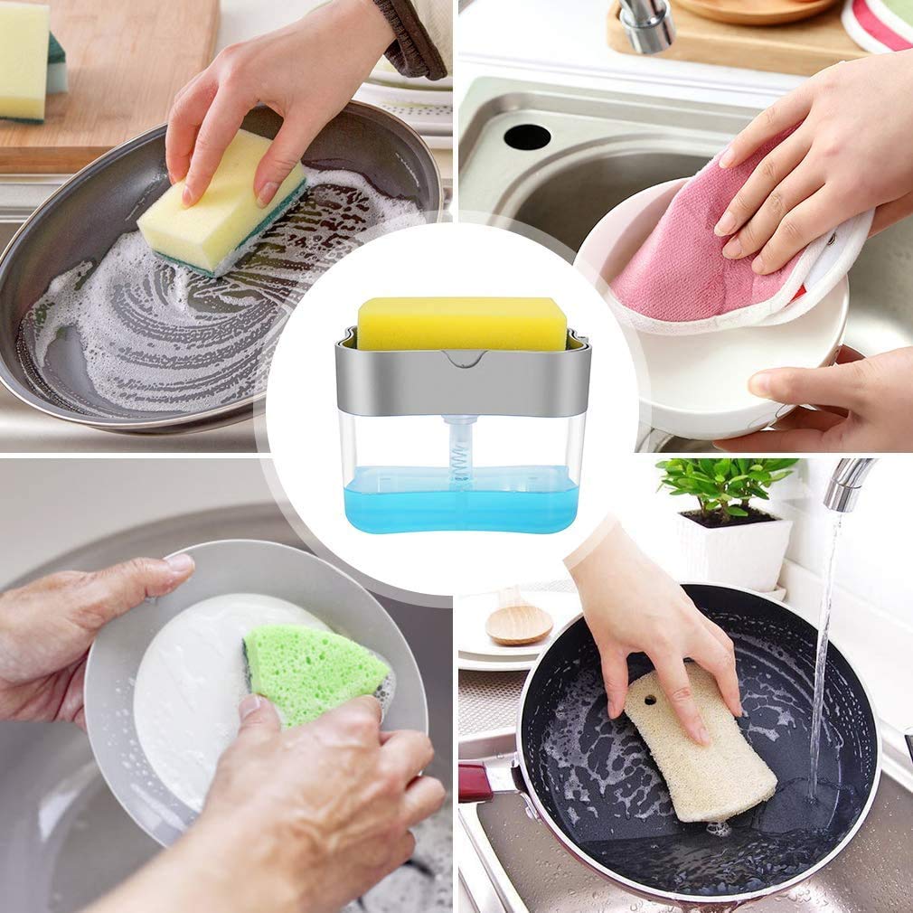 Kitchen Soap Dispenser with Sponge Holder - 13oz for Sink & Dish Washing