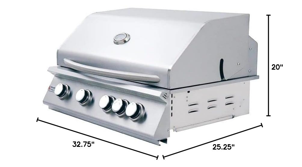 Premium Stainless Steel 32-Inch Built-In Gas Grill with Rear Burner - Propane Powered Outdoor BBQ Grill for Backyard, Patio, and Poolside Cooking