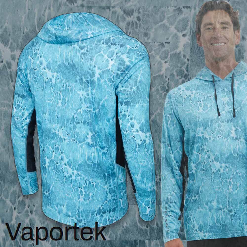 Pelagic Vaportek Hooded Long Sleeve Performance Shirt - Prop Wash Tahiti Blue - Ideal for Fishing, Boating & Outdoor Activities