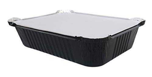 KitchenDance Disposable Colored Aluminum Foil Takeout Pans - 3.75 lb Capacity, 100-Pack with Black Board Lids | Perfect for Catering, Parties, Meal Prep & Food Storage
