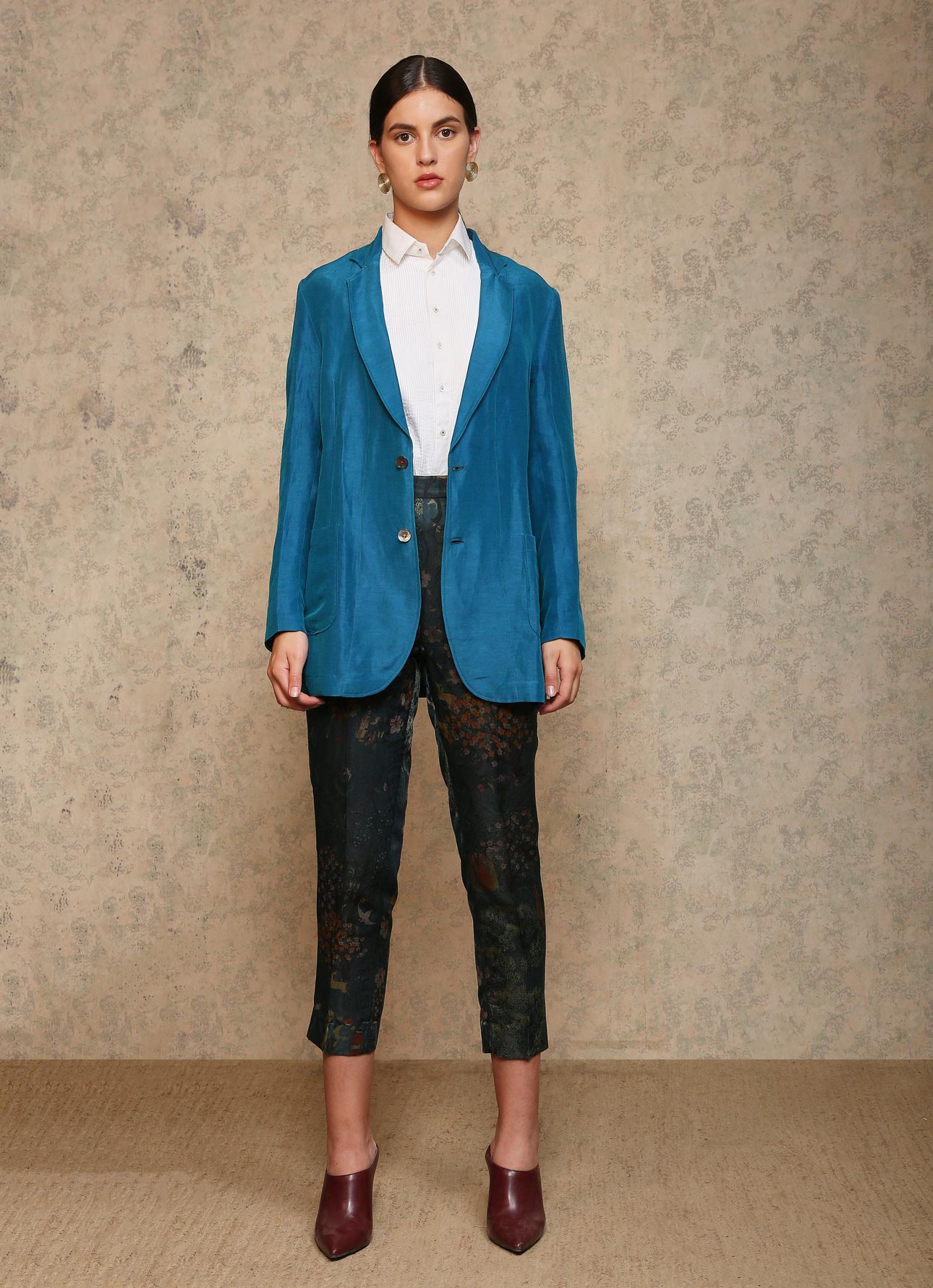 Rana Women's Turquoise Blazer - Satin Silk Linen Blend Jacket for Office, Wedding & Special Occasions