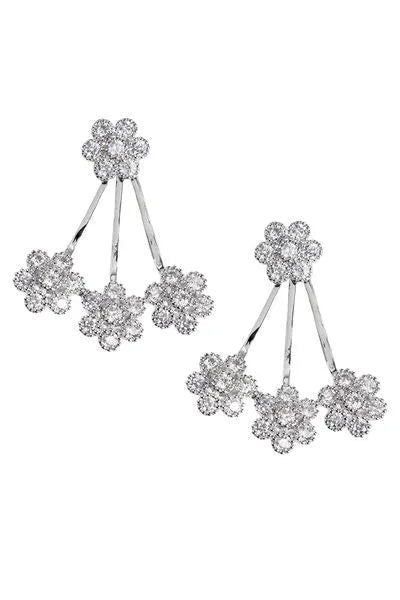 Crystal Drop Silver Earrings for Women - Elegant Flower Dangle Earrings for Party, Wedding & Evening Wear
