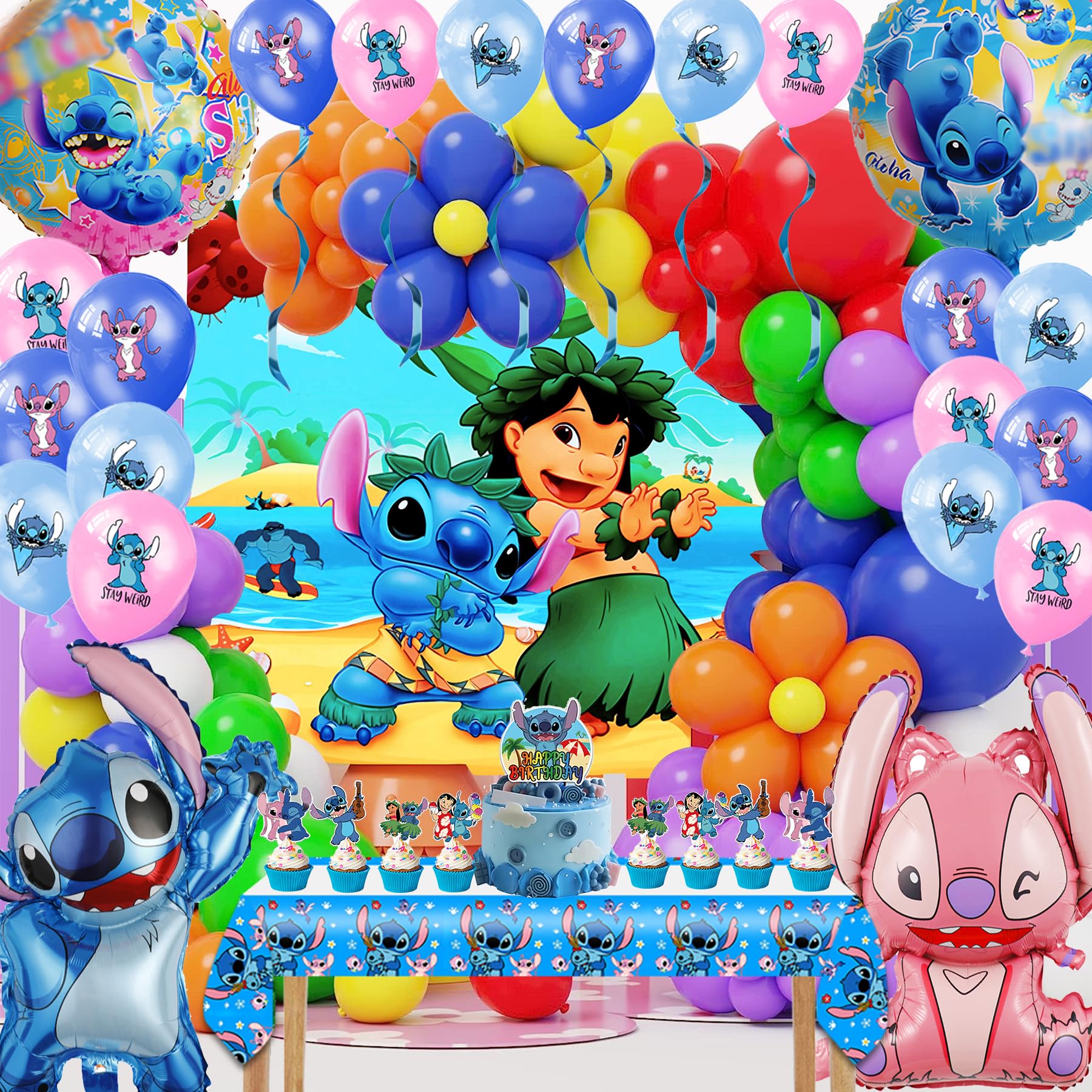 Lil Stitch Birthday Balloons & Decorations Set - Includes Banner, Backdrop, Foil Balloons for Stitch Themed Party | Perfect for Disney Lovers, Kids Birthday Decor, Baby Shower & Themed Celebrations