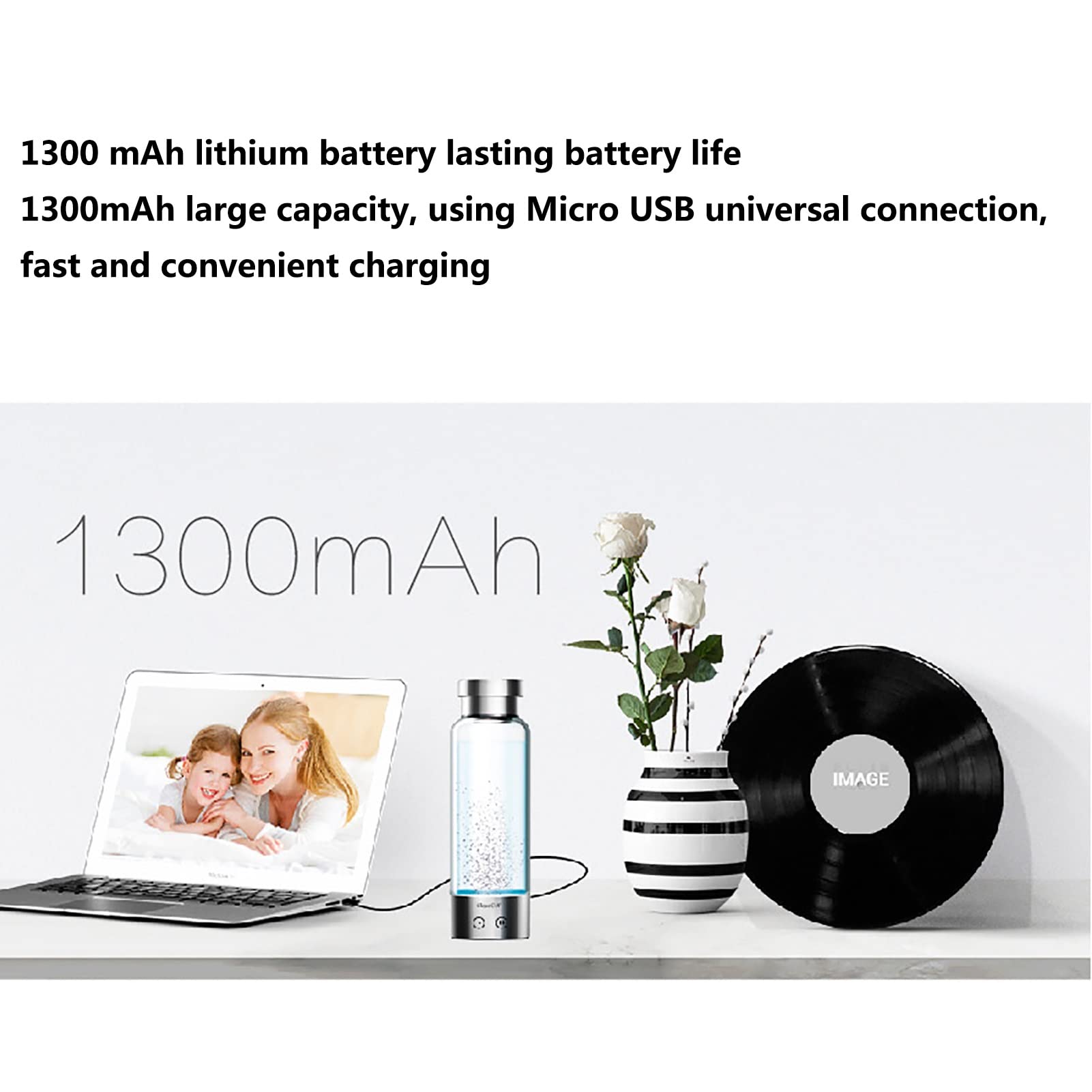 Portable Hydrogen Water Bottle Generator - USB Rechargeable Ionizer with 480ml Glass Bottle, Dual Mode (1 Min & 3 Min) for High Concentration Hydrogen Rich Water - Perfect for Travel, Gym & Daily Hydration