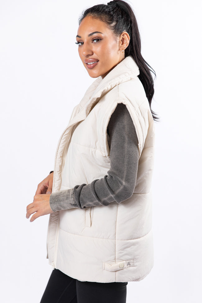 Best Bet Cream Oversized Puffer Vest for Women - Lightweight Winter Jacket with Fleece Lining - Perfect for Outdoor Activities, Hiking & Casual Wear