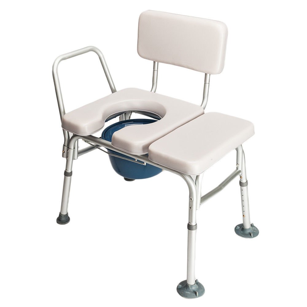 Heavy Duty Commode Toilet Chair with Padded Seat - 6-Level Height Adjustable Shower Chair for Elderly & Disabled - Portable Medical Toilet for Bathroom, Hospital & Home Care Use