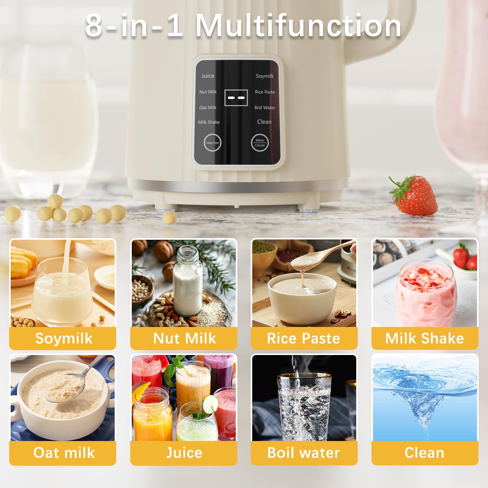 8-in-1 Automatic Nut Milk Maker Machine - 40oz Plant-Based Milk Machine for Homemade Almond, Oat, Coconut & Soy Milk - Non-Dairy Beverage Maker with Delay Start, Self-Cleaning & Boil Water Function - Perfect for Vegan, Keto & Healthy Lifestyle - Great for Breakfast, Smoothies & Coffee Creamer