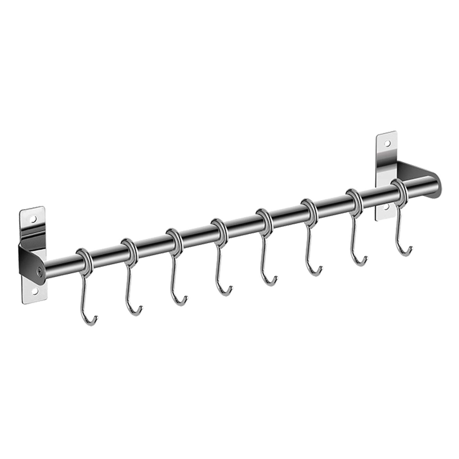 Stainless Steel Wall Mounted Utensil Rack with 6/8/10 Hooks - Space Saving Kitchen Organizer for Spoons, Forks & Cooking Tools - Perfect for Small Kitchens, RVs & Dorm Rooms