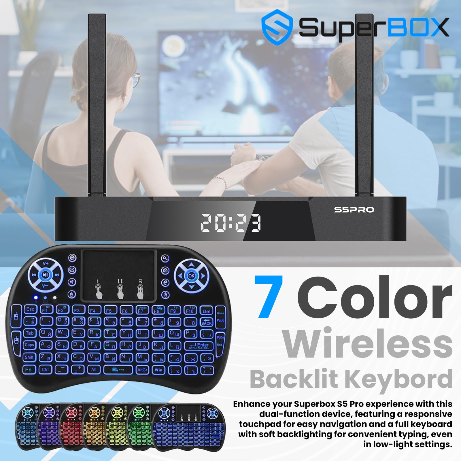 2024 S5 PRO Android TV Box Bundle - 8K HDMI Cable, 64GB SD Card & USB, WiFi Extender, Backlit Keyboard, Voice Remote | Android 12, 4GB RAM, 32GB Storage | Perfect for Home Theater, Streaming & Gaming