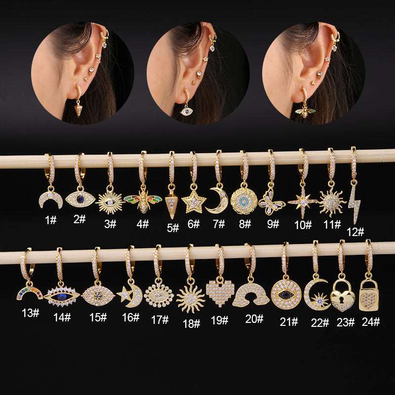 18K Gold Evil Eye Dangle Cartilage Hoop Clip-On Earrings for Women | Trendy Cartilage Piercing Jewelry | Perfect for Everyday Wear & Gift Giving | HSPJ344