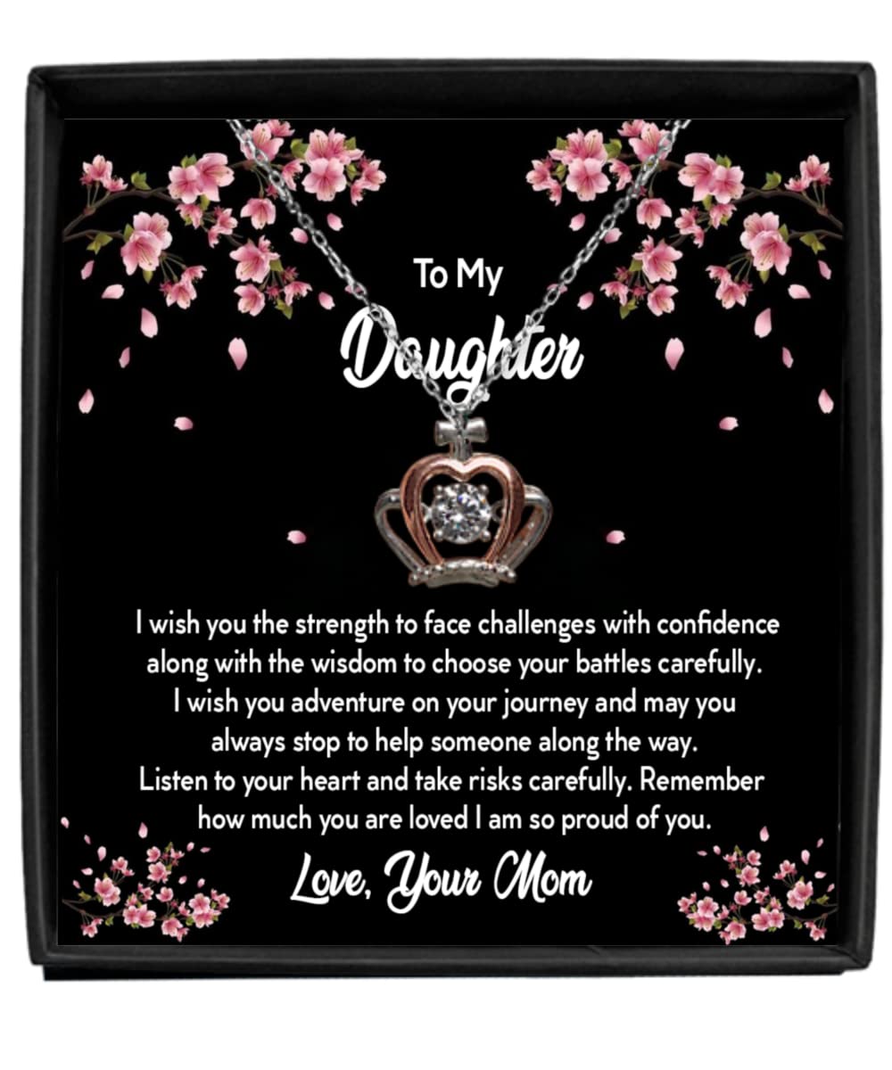 To My Daughter Necklace - Sterling Silver Crown Pendant Jewelry | Heartfelt Gift from Mom for Birthday, Graduation or Special Occasions | Perfect for Everyday Wear, Mother-Daughter Bonding & Cherished Memories