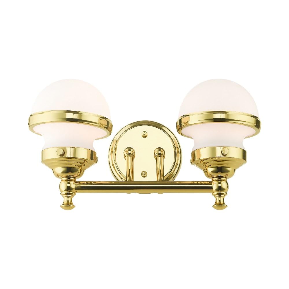 Livex Lighting 2-Light Polished Brass Bathroom Vanity Sconce - Modern Wall Light Fixture for Bathroom, Powder Room & Dressing Area