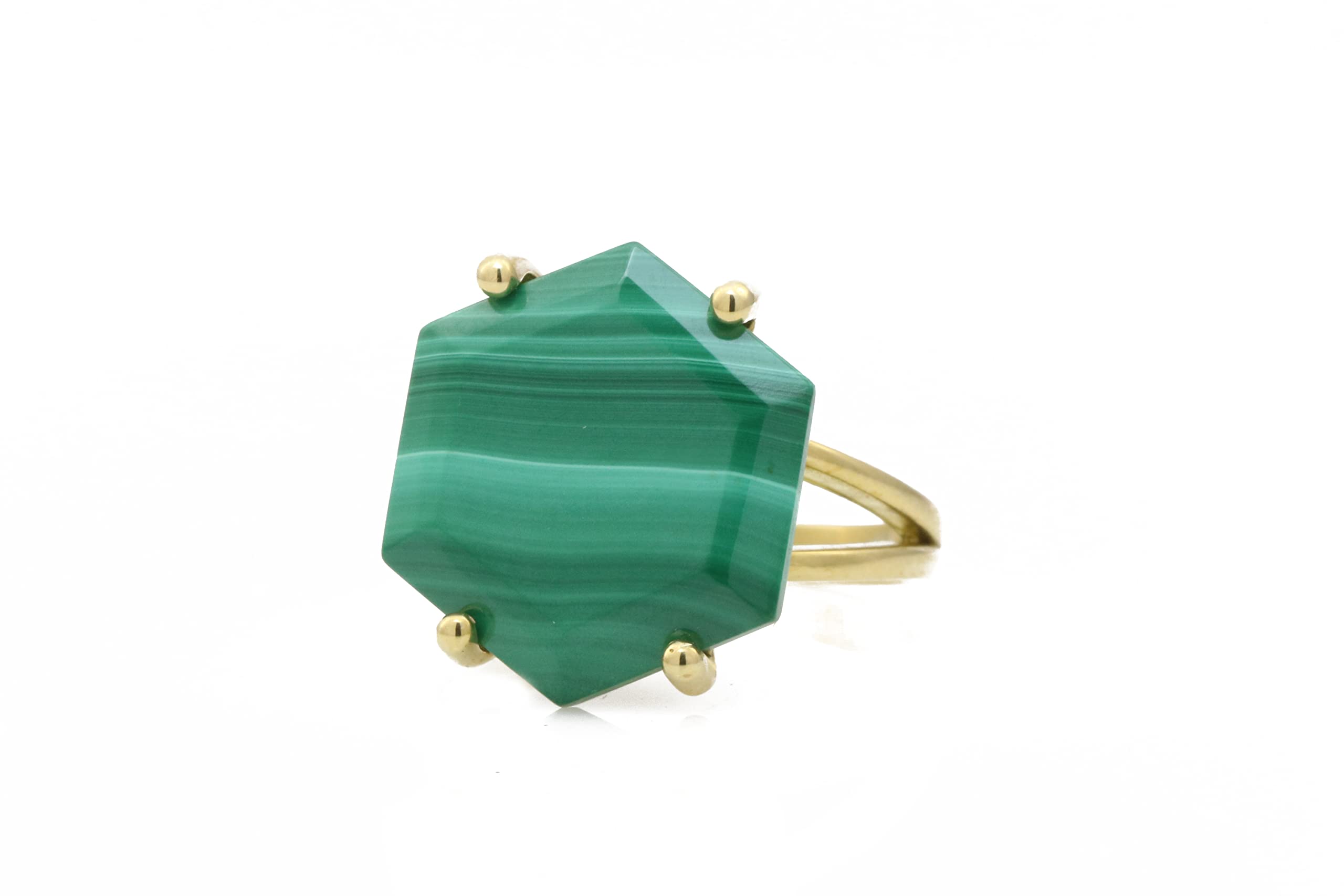 Hexagon Malachite Ring for Women - Handcrafted Gold Statement & Engagement Ring - Unique Gemstone Jewelry Gift with Gift Box | Perfect for Weddings, Anniversaries & Special Occasions