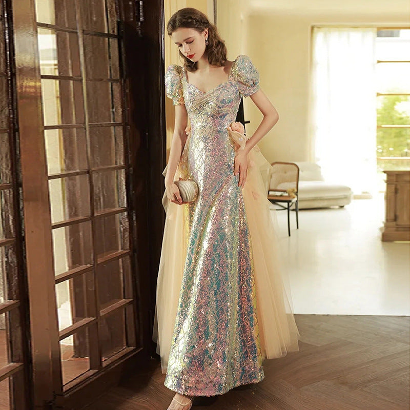 Elegant Gradient A-Line Long Prom Dress with Sequins - Formal Evening Gown for Homecoming, Wedding, and Special Occasions