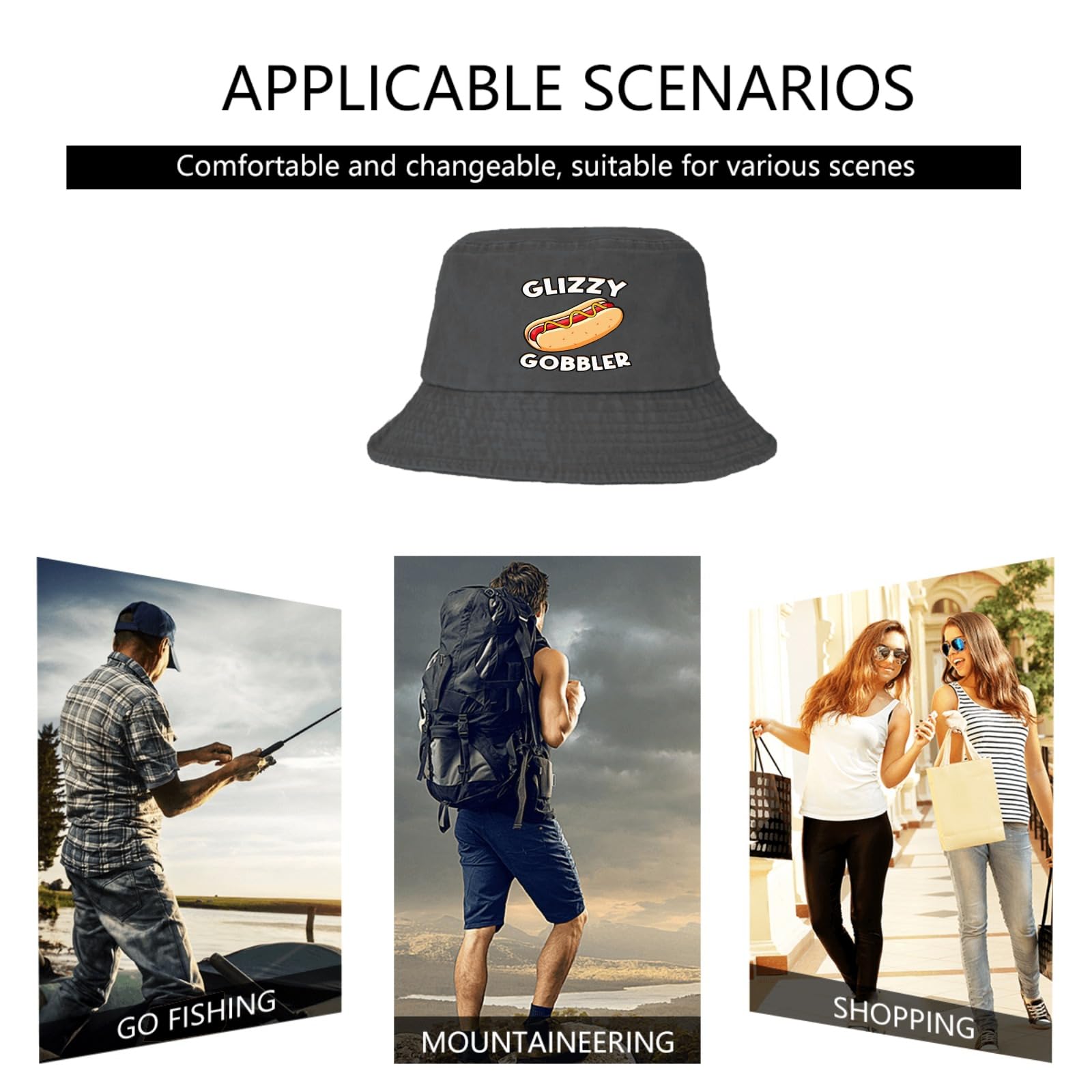 Funny Hot Dog Glizzy Gobble Bucket Hat - Foldable Men's Summer Hat for Basketball, Beach & Outdoor Activities