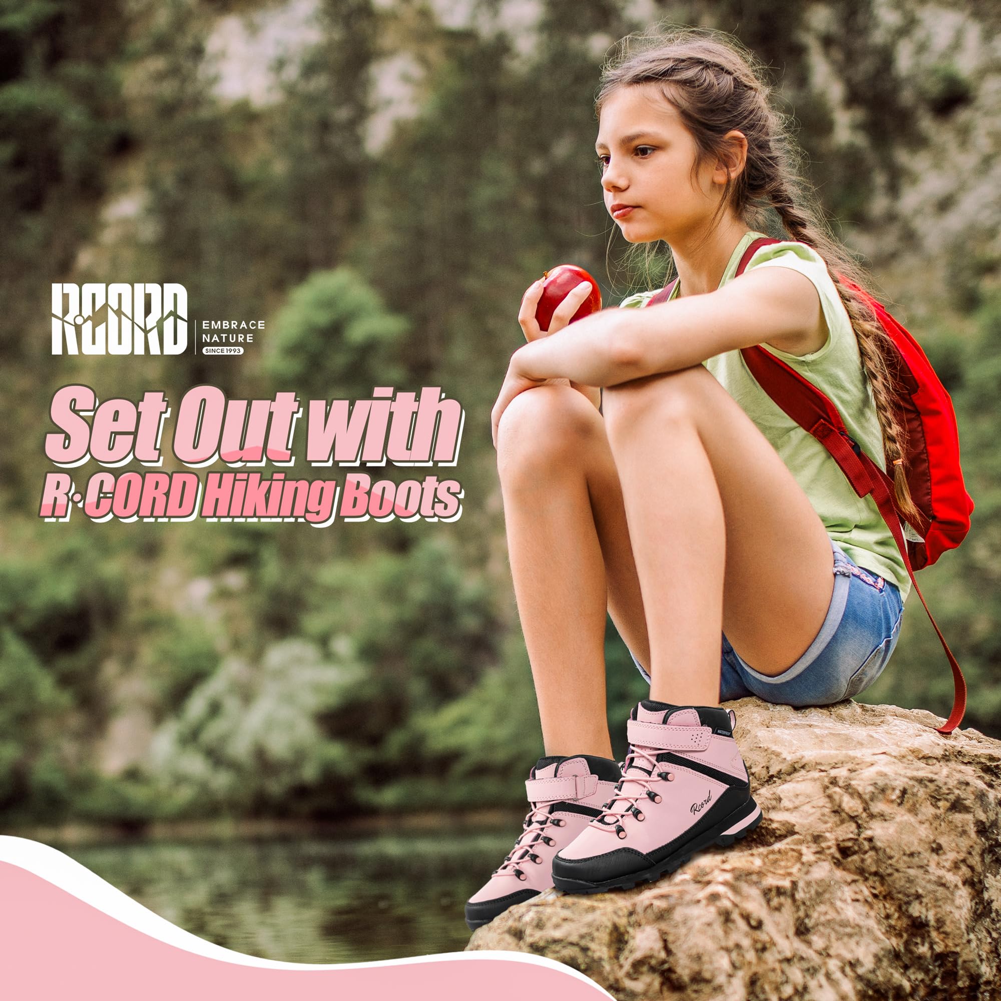 Waterproof Kids Hiking Boots for Boys & Girls - Durable TPR Traction Outsole, Anti-Skid Design with Hook & Loop Closure - Perfect for Outdoor Adventures, Trail Hiking, and Camping
