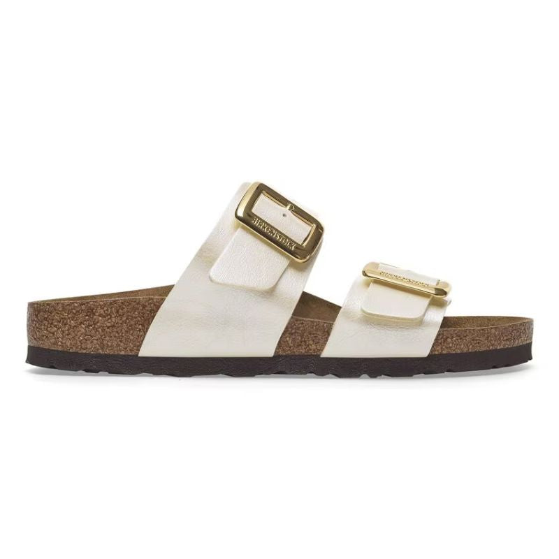 Women's Sydney Luxe Buckle Pearl White Sandals - Elegant Summer Casual Shoes for Beach, Wedding & Party Occasions
