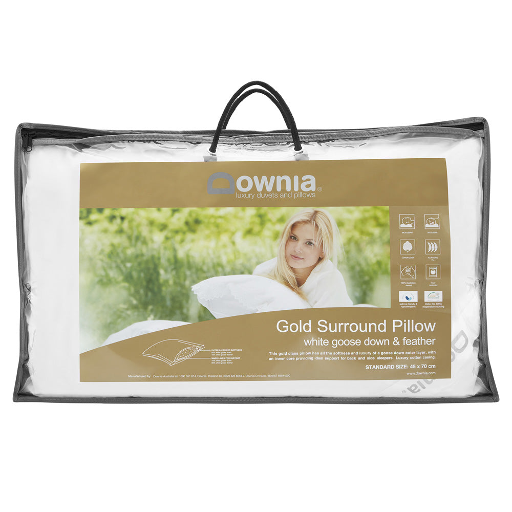 Premium Gold Collection Down & Feather Medium Profile Pillow - Hypoallergenic Luxury Bed Pillow for Side Sleepers, Back Sleepers & Hotel-Style Comfort