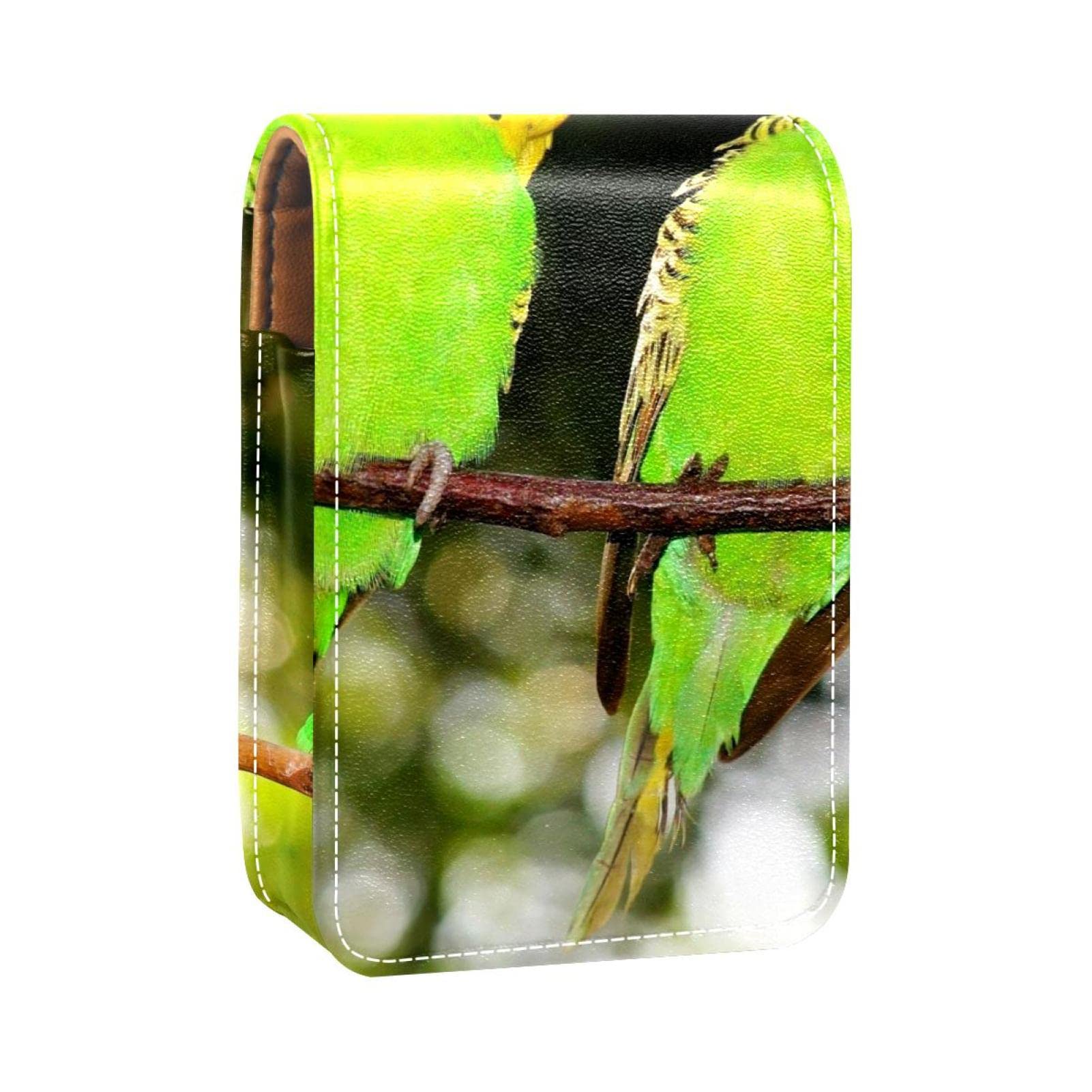 Personalized Lipstick Case - Portable Makeup Bag & Cosmetic Pouch Organizer with Budgerigars Green Birds Design - Perfect for Travel, Daily Use & Gift Giving