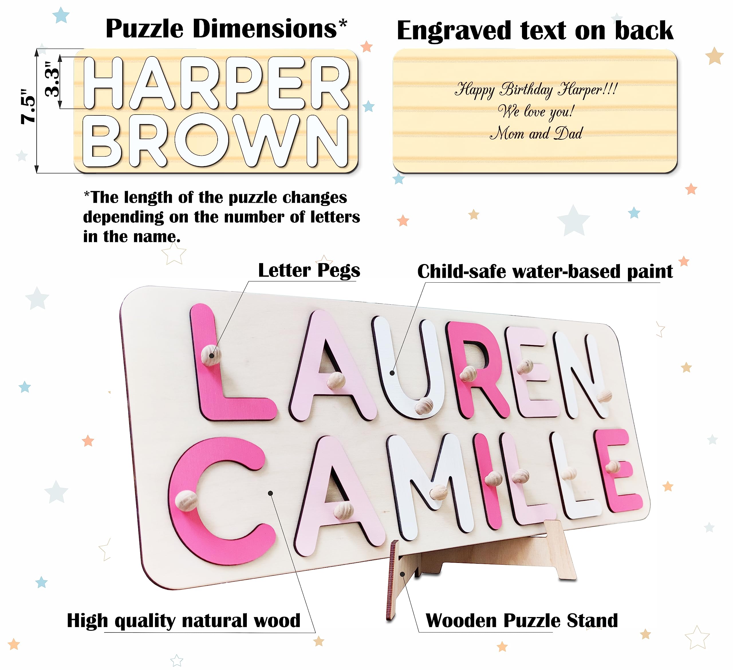 Personalized Wooden Name Puzzle for Kids - Custom Baby Name Learning Toy for Toddlers - First Christmas & 1st Birthday Gift - Educational Wooden Puzzle for Early Childhood Development - Perfect for Nursery Decor, Baby Shower Gift & Montessori Learning Activities