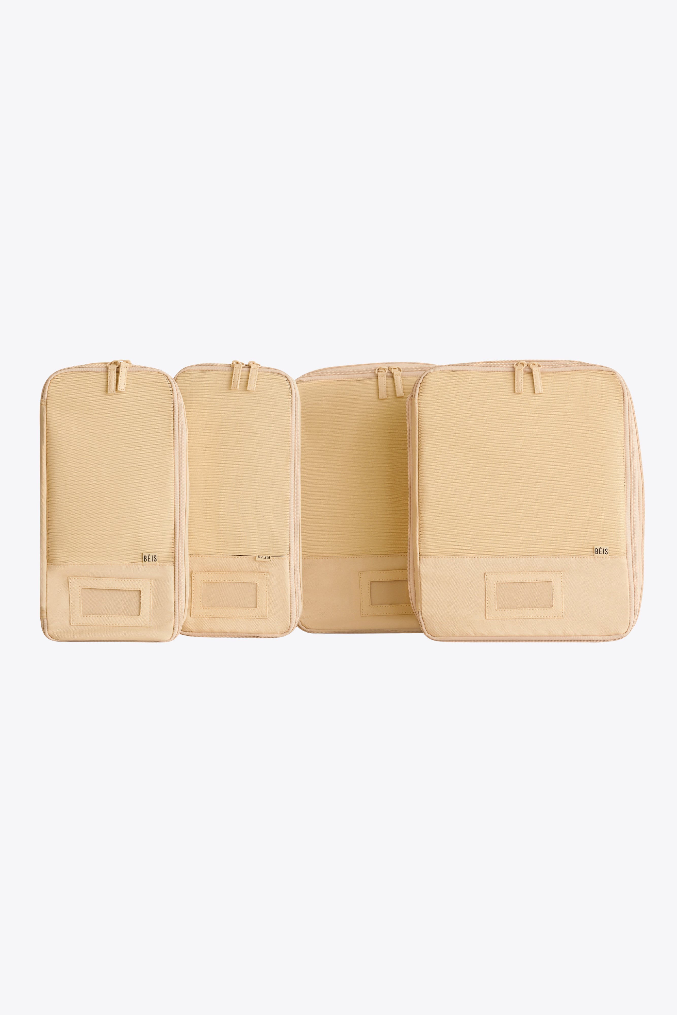4-Piece Beige Compression Packing Cubes for Travel - Organize Luggage Efficiently for Vacations & Business Trips
