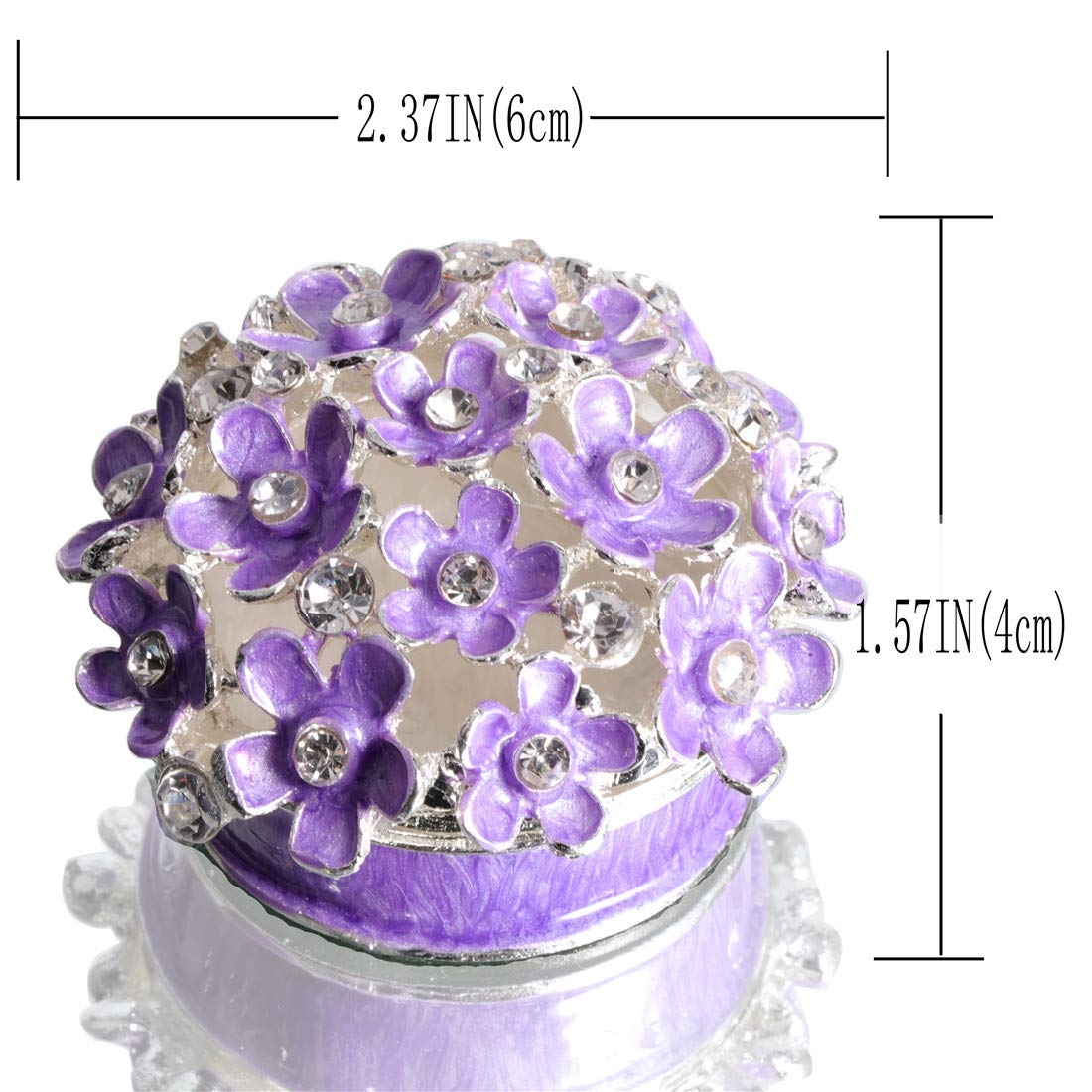Waltz&F Purple Floral Hinged Trinket Jewelry Box - Handmade Ring Holder & Table Centerpiece Decor for Wedding, Bridal Shower, Home Display