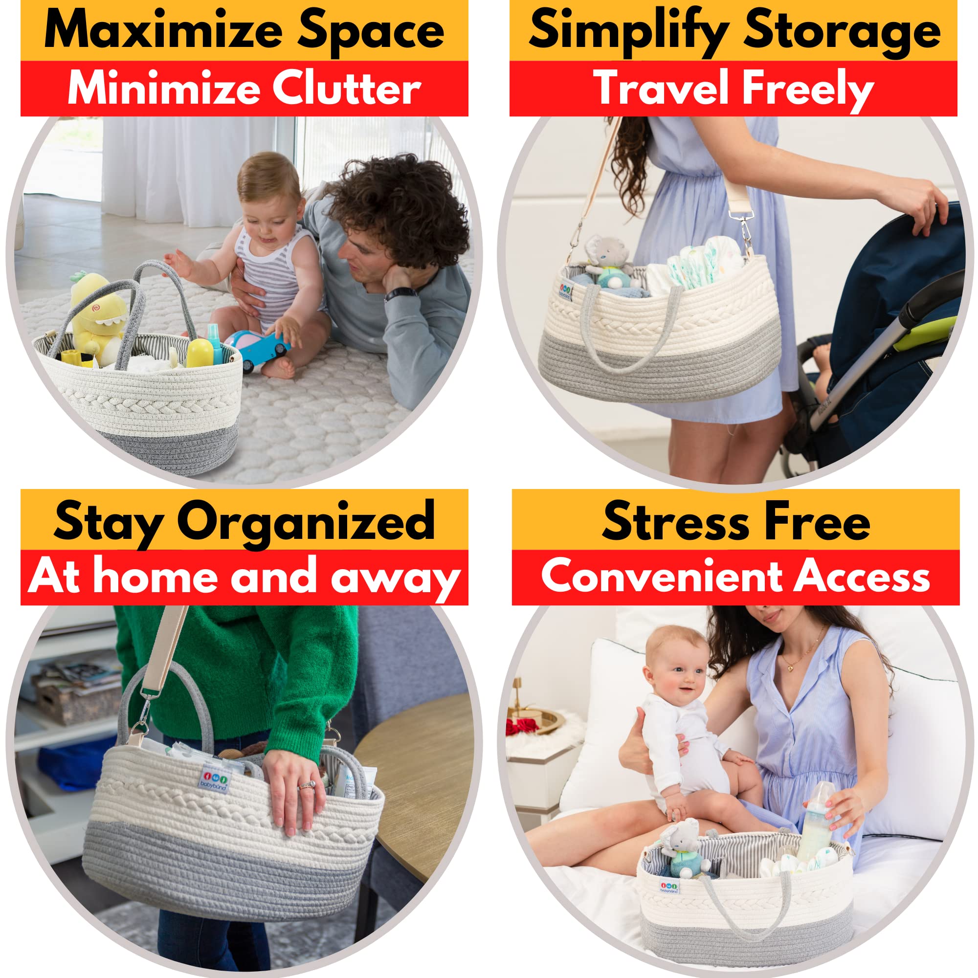Extra Large Baby Diaper Caddy Organizer - Portable Rope Diaper Storage Basket for Nursery & Changing Table - Baby Essentials Organizer with Multiple Pockets - Perfect for Diapers, Wipes, Toys & Baby Care Items at Home or Travel