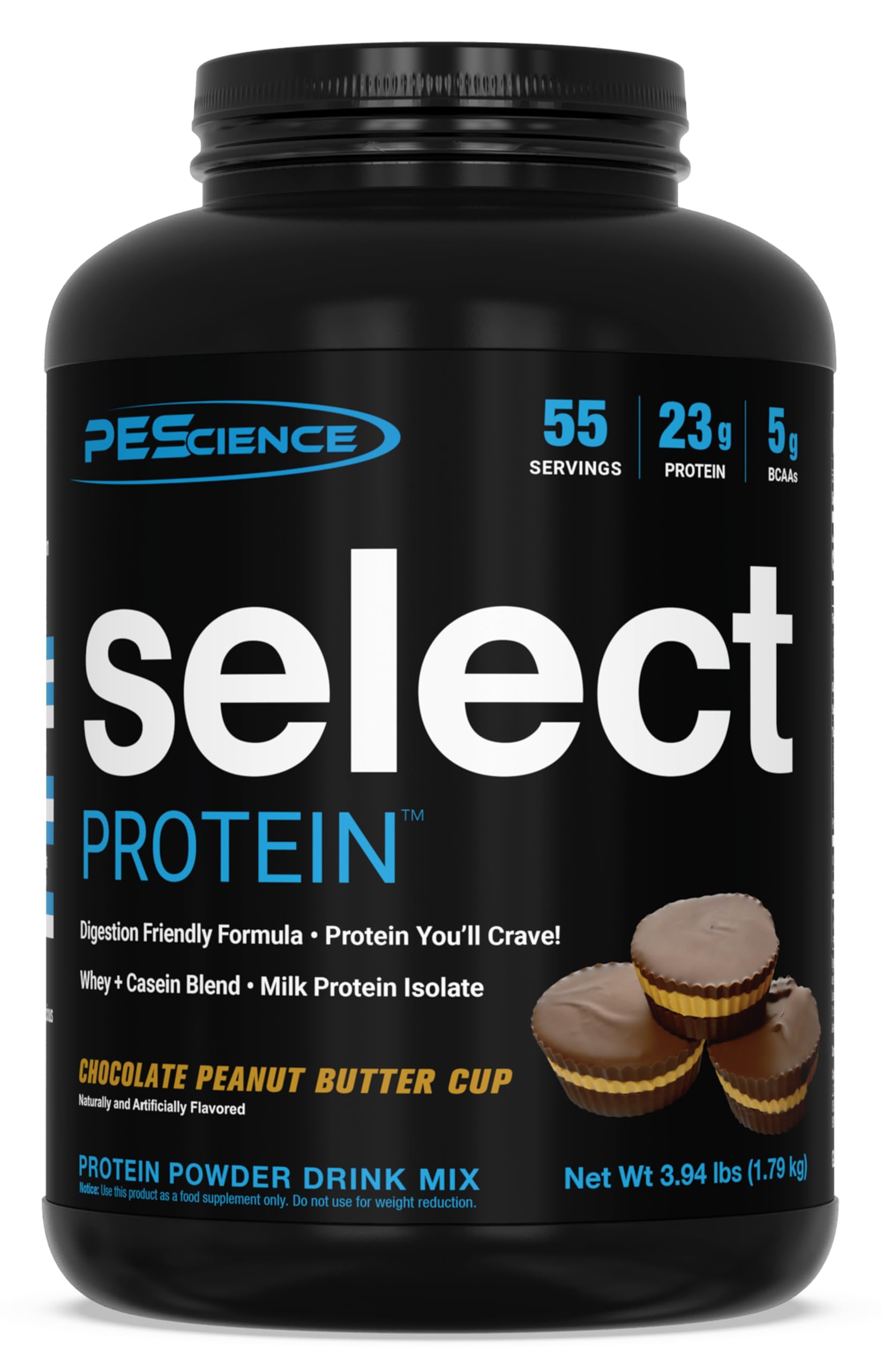 PEScience Select Protein Powder - Chocolate Peanut Butter Cup, 55 Servings | Whey & Casein Blend for Muscle Growth & Recovery | Low Carb, Low Fat, Gluten-Free Protein Supplement | Best Tasting Protein Powder for Men & Women | Perfect for Post-Workout & Meal Replacement