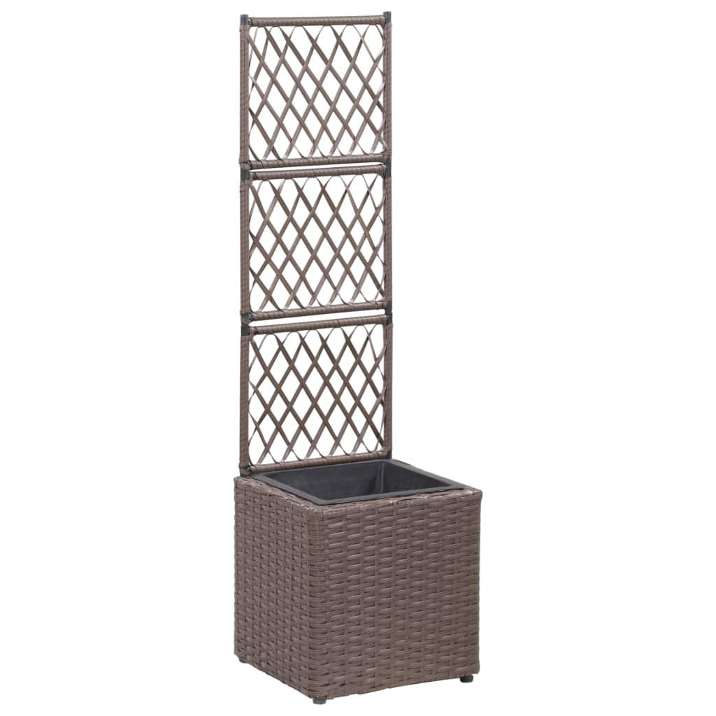 Brown Poly Rattan Trellis Raised Garden Bed with 1 Pot - 11.8