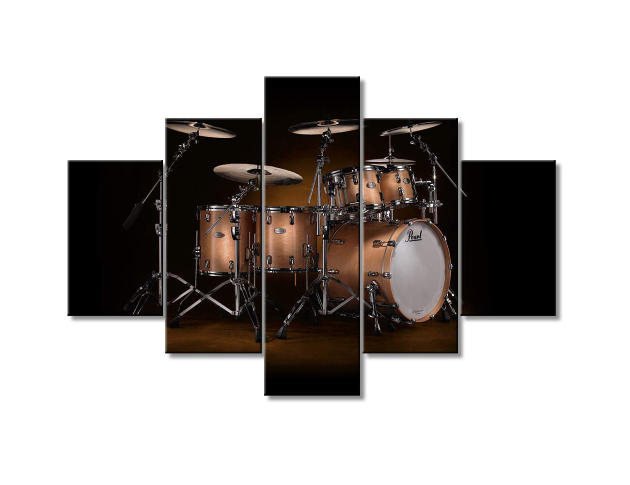 Jazz Drum Set Wall Art - 5 Panel Canvas Prints of Musical Instruments, Framed & Ready to Hang (60