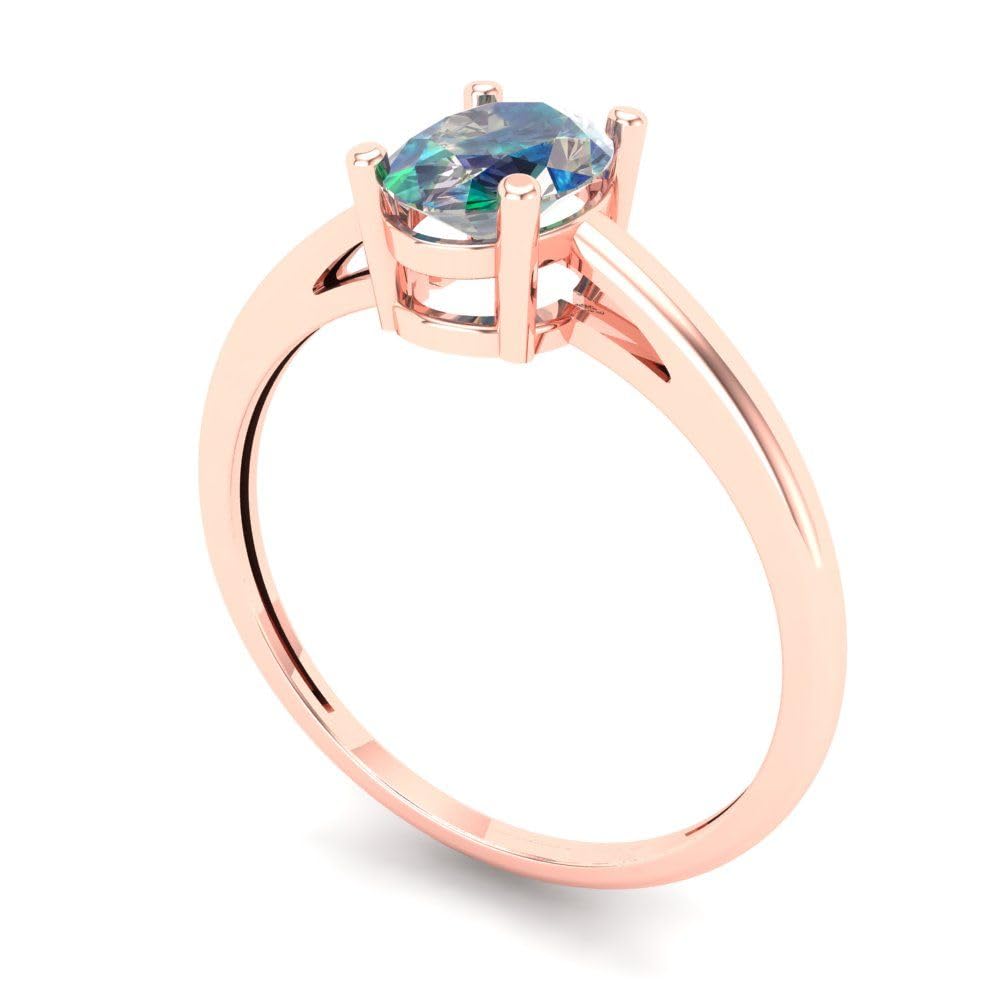 1.0 ct Oval Cut Blue Moissanite Engagement Ring for Women - 14k Rose Gold Solitaire Wedding Bridal Anniversary Ring by Clara Pucci | Perfect for Proposals, Weddings & Special Occasions