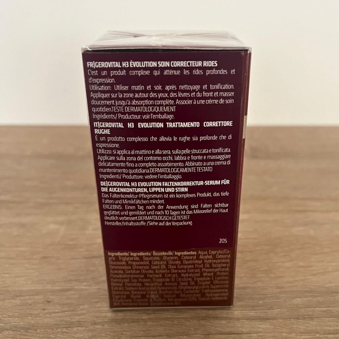 Anti-Aging Wrinkle Correction Treatment for Eyes, Lips & Forehead - Hyaluronic Acid, Vitamin A & E Formula - Deep Wrinkle Reduction & Skin Elasticity Booster - Gerovital H3 Evolution (15ml) - Perfect for Nighttime Skincare Routine & Daily Anti-Aging Regimen